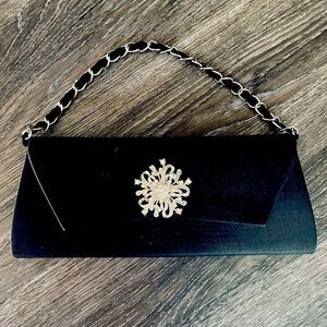 BIJOUX TERNER Black cocktail bag w/faux Rhinestones,Prom purse,wedding purse